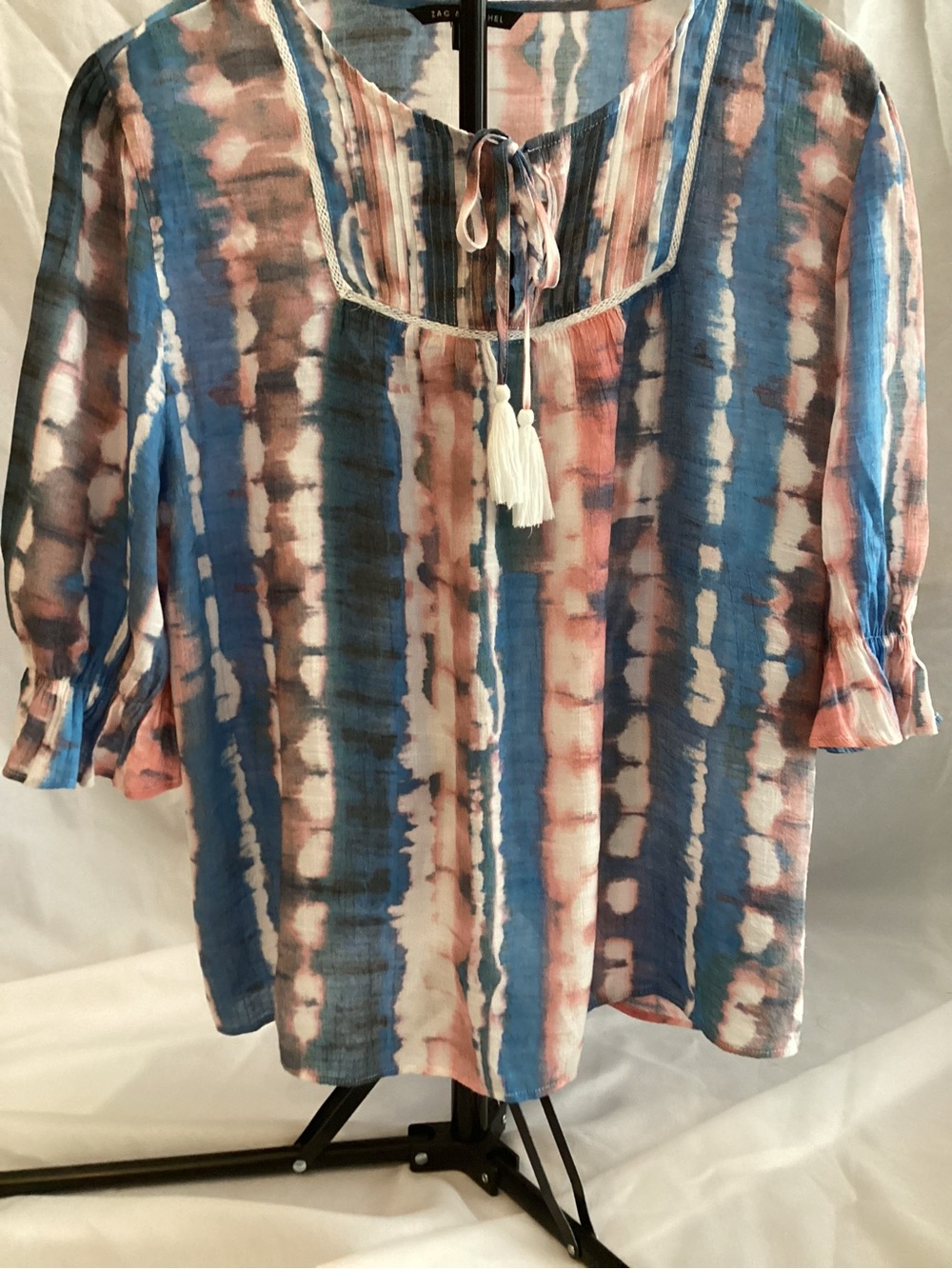 Zac & Rachel Blue and Pink Tie-Dye Tunic with Tassel